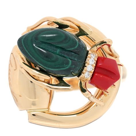 malachite ring gucci|GUCCI 8K Yellow Gold Diamond Malachite Coral Flora Scarab .